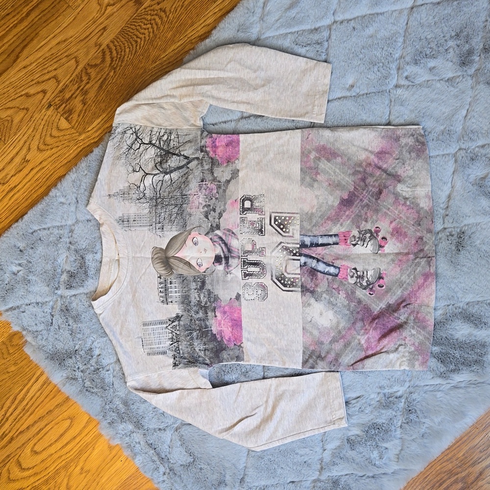 Mayoral Grey/Pink Long-Sleeve Graphic Print Shirt, Girls Size T9
